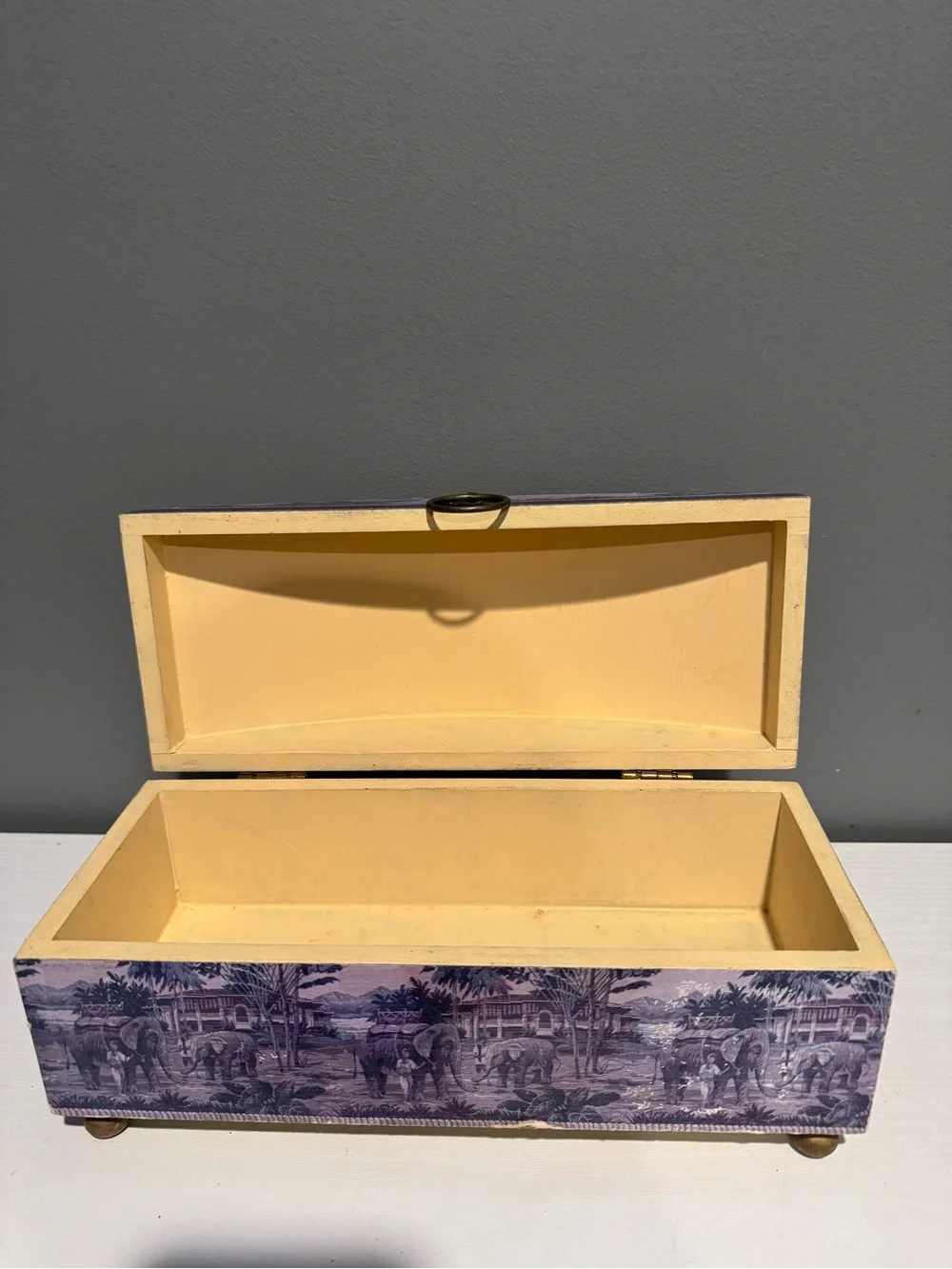 Decorative Purple Patterned Storage Box with Ring Handle